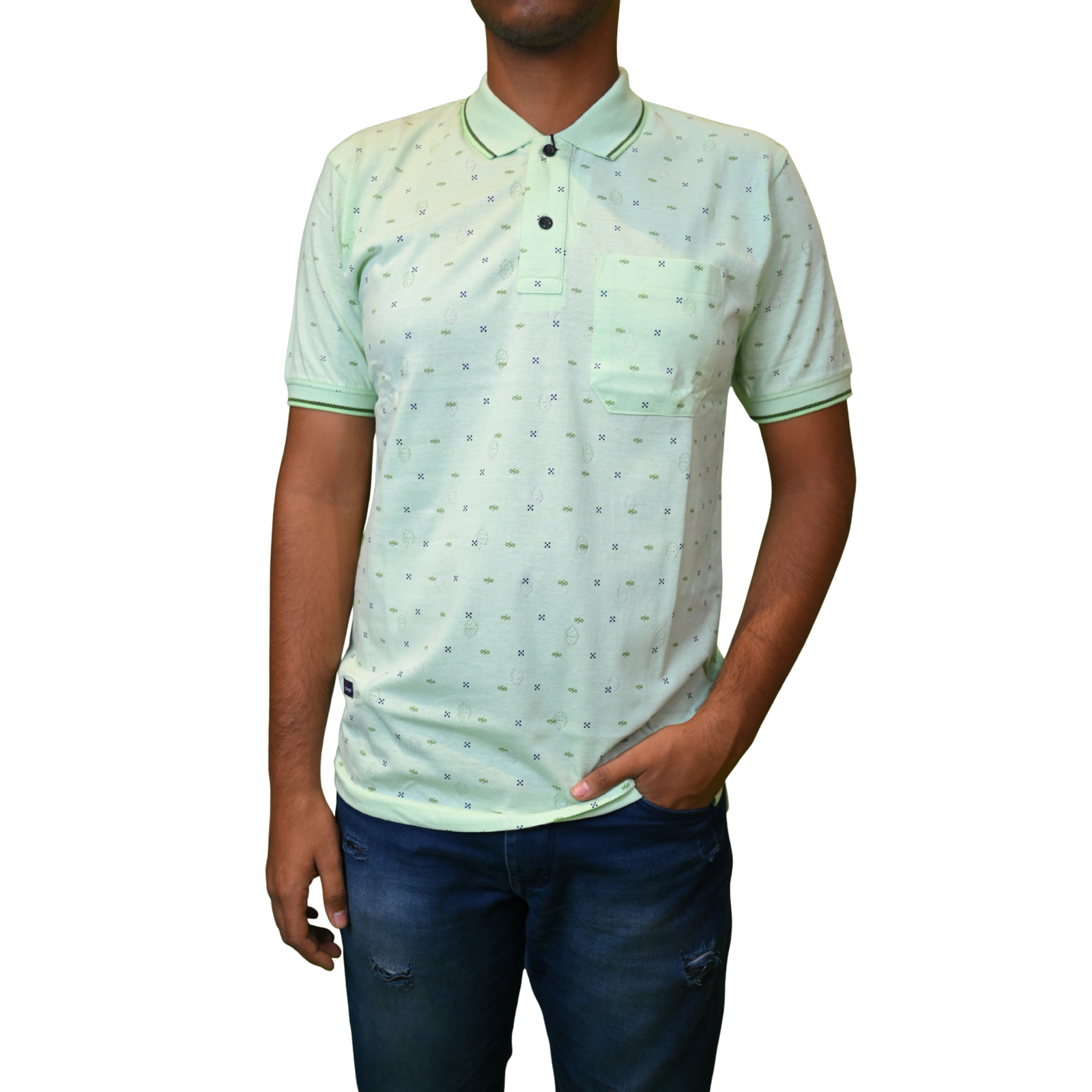 Men T-shirts with cotton fabric Light green print - Image 5