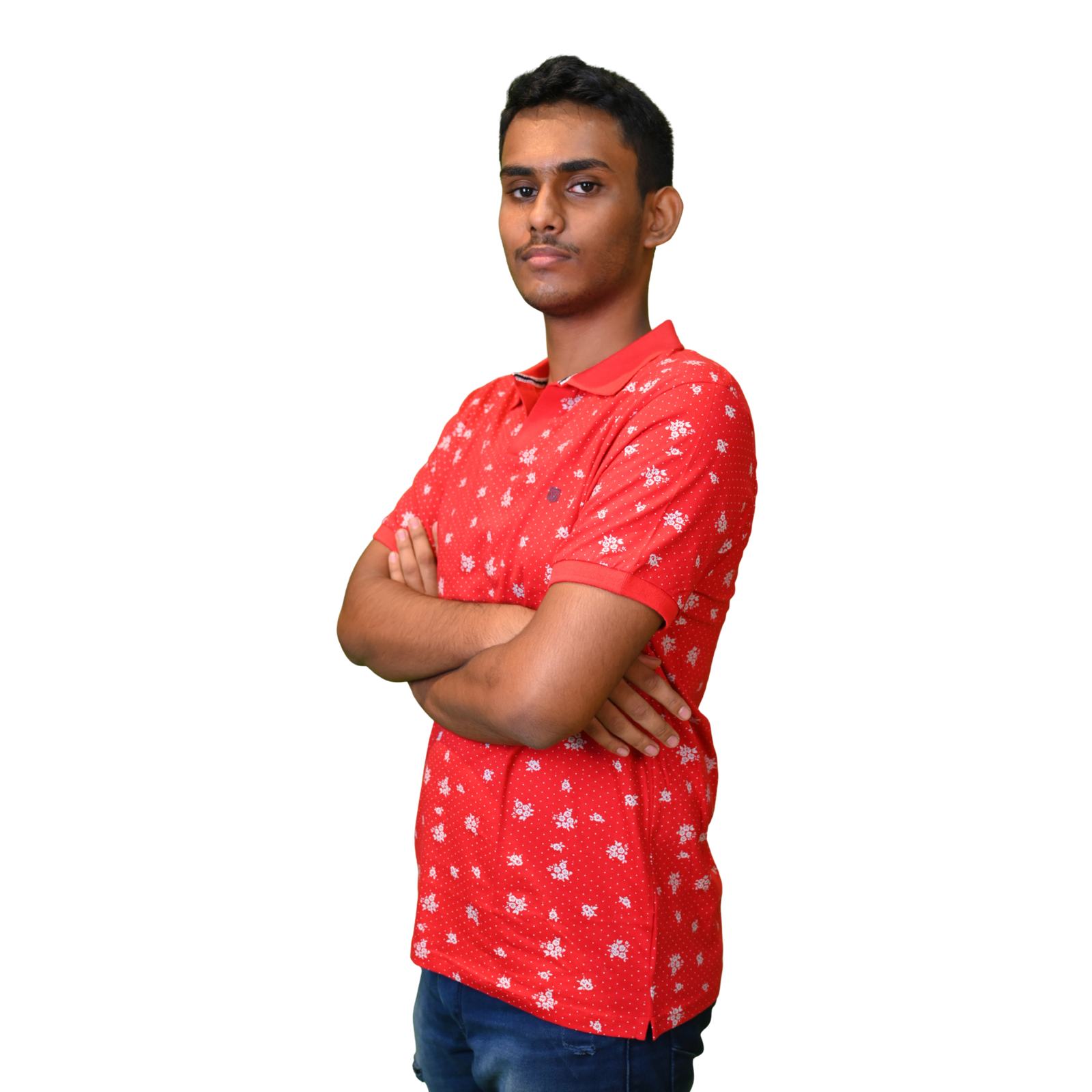 Red with White Print Polo Style Men's T-Shirt - Image 4