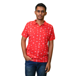 Red with White Print Polo Style Men's T-Shirt