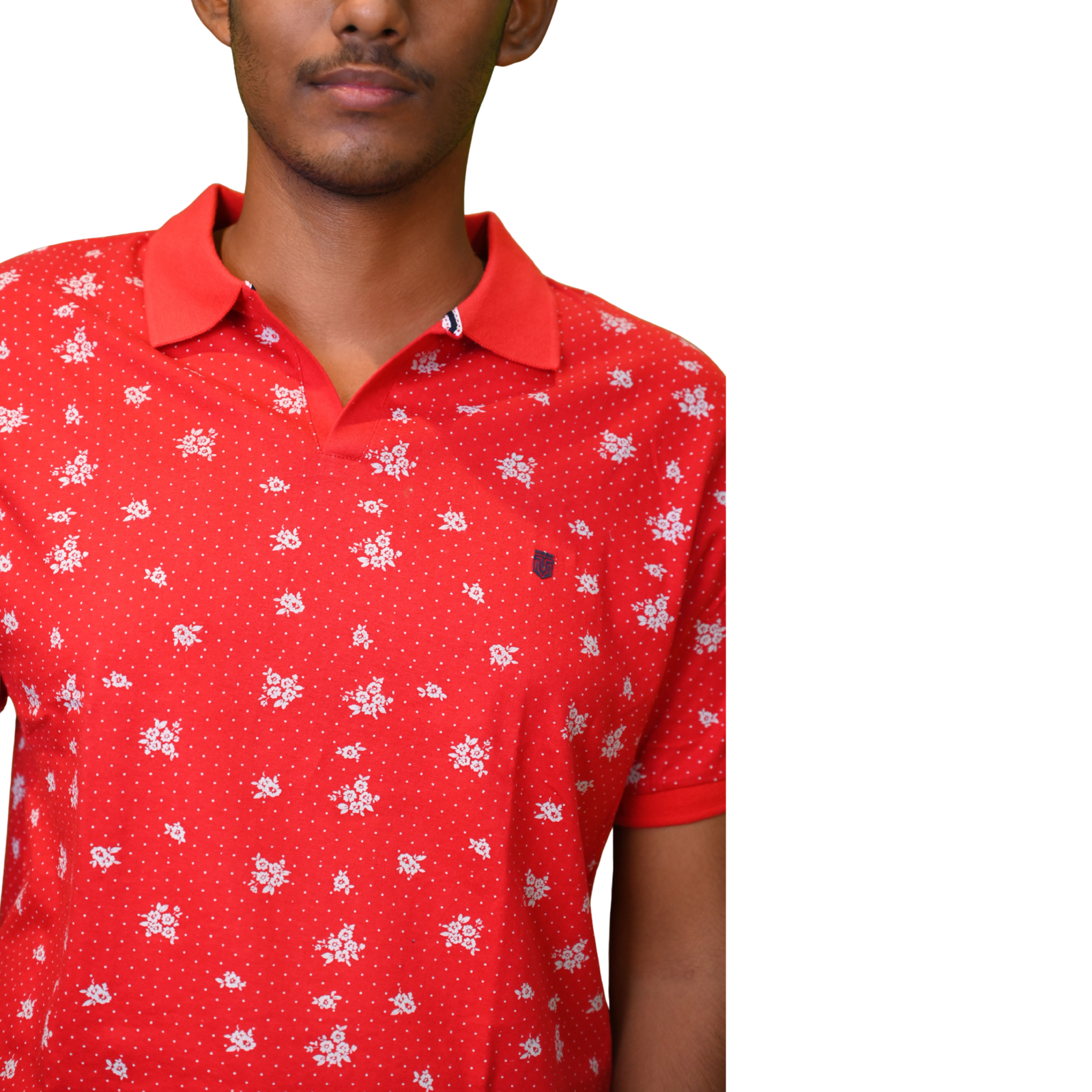 Red with White Print Polo Style Men's T-Shirt - Image 6