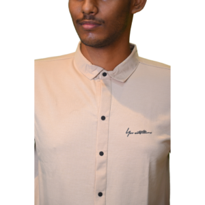 Men T-Shirts with Cotton Fabric Cream Color Shirts Pattern and Chinses Collar